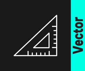 White line Triangular ruler icon isolated on black background. Straightedge symbol. Geometric symbol. Vector Illustration.