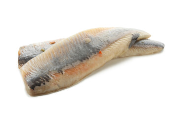 Fresh herring fish slices isolated on white background