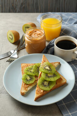 Concept of breakfast with toasts with avocado