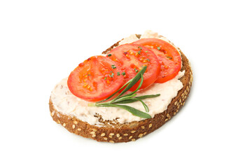 Toast with tomato isolated on white background