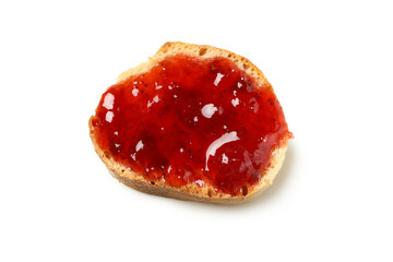 Bread with strawberry jam isolated on white background