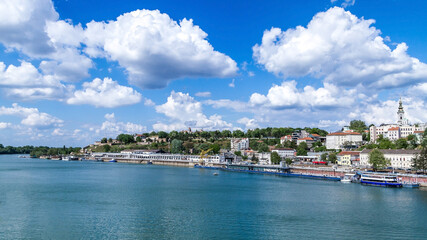 Kalemegdan fortress in Belgrade city, Serbia. Old fortress, Belgrade port and Sava river with...
