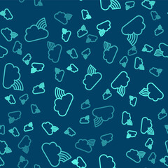 Green line Rainbow with clouds icon isolated seamless pattern on blue background. Vector.