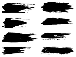 Vector collection of artistic grungy black paint hand made creative brush stroke set isolated on white background. A group of abstract grunge sketches for design education or graphic art decoration