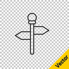 Black line Road traffic sign. Signpost icon isolated on transparent background. Pointer symbol. Street information sign. Direction sign. Vector.