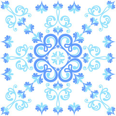 Fototapeta na wymiar Seamless white background with blue pattern in baroque style. Vector retro illustration. Ideal for printing on fabric or paper for wallpapers, textile, wrapping. 