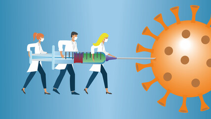 Vaccine New Corona virus, people with big syringe. EPS10.