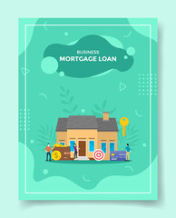 business mortgage loan people front house wallet target plan card bank key for template of banners, flyer, books cover, magazines