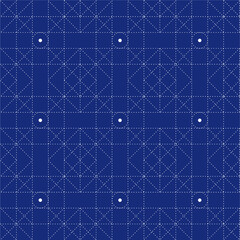 Japanese sashiko. Decorative seamless wallpaper in a combination of retro and modern style in dark blue. Vector illustration