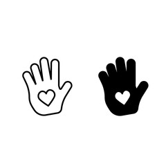 Set of Heart in palm line icon.