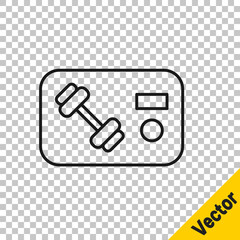 Black line Fitness club, gym card icon isolated on transparent background. Vector.