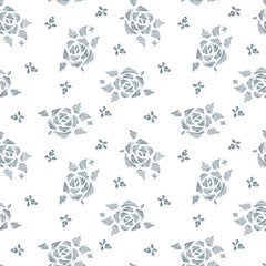 Strokes flowers. Roses. Floral seamless pattern. Vintage floral background.
