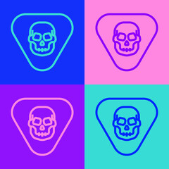 Pop art line Guitar pick icon isolated on color background. Musical instrument. Vector.