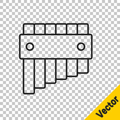 Black line Pan flute icon isolated on transparent background. Traditional peruvian musical instrument. Folk instrument from Peru, Bolivia and Mexico. Vector.