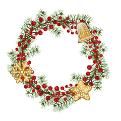 Watercolor Christmas wreath. New year decoration, christmas design, hand painted, for invitation, greeting card. Decorative element. Watercolor illustration of hand painted.