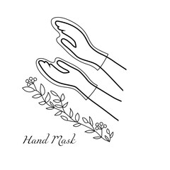 Mask in the form of gloves for hand skin care. Vector illustration of beautiful women's hands and a graceful tree branch with leaves. Cosmetic spa care at home