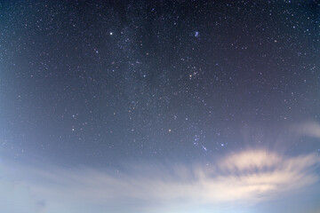 Winter sky with stars and constellations. Orion Gemini Taurus