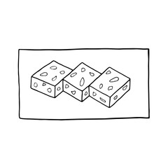 Vector hand drawn doodle sesame barfi. Indian dessert. Design sketch element for menu cafe, restaurant, label and packaging. Illustration on a white background.