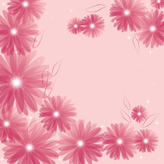 Pink floral background. Invitation card.