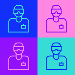 Pop art line Laboratory assistant icon isolated on color background. Vector.