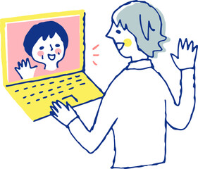 オンラインで親と話す男性