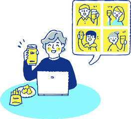 オンライン飲み会をする男性