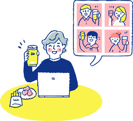 オンライン飲み会をする男性