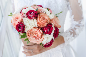 the bride's bouquet, bride holding bouquet, wedding day