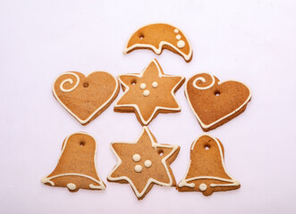 Christmas homemade gingerbread cookies on white background. Christmas home baking