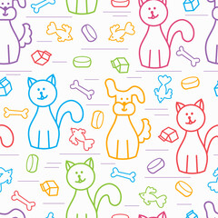 Cartoon Dogs and Cats. Vector Seamless Pattern. Colorful background for kids.
