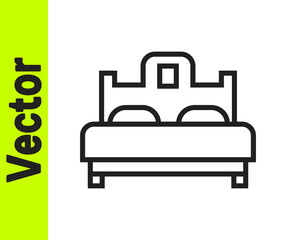 Black line Bedroom icon isolated on white background. Wedding, love, marriage symbol. Bedroom creative icon from honeymoon collection. Vector.