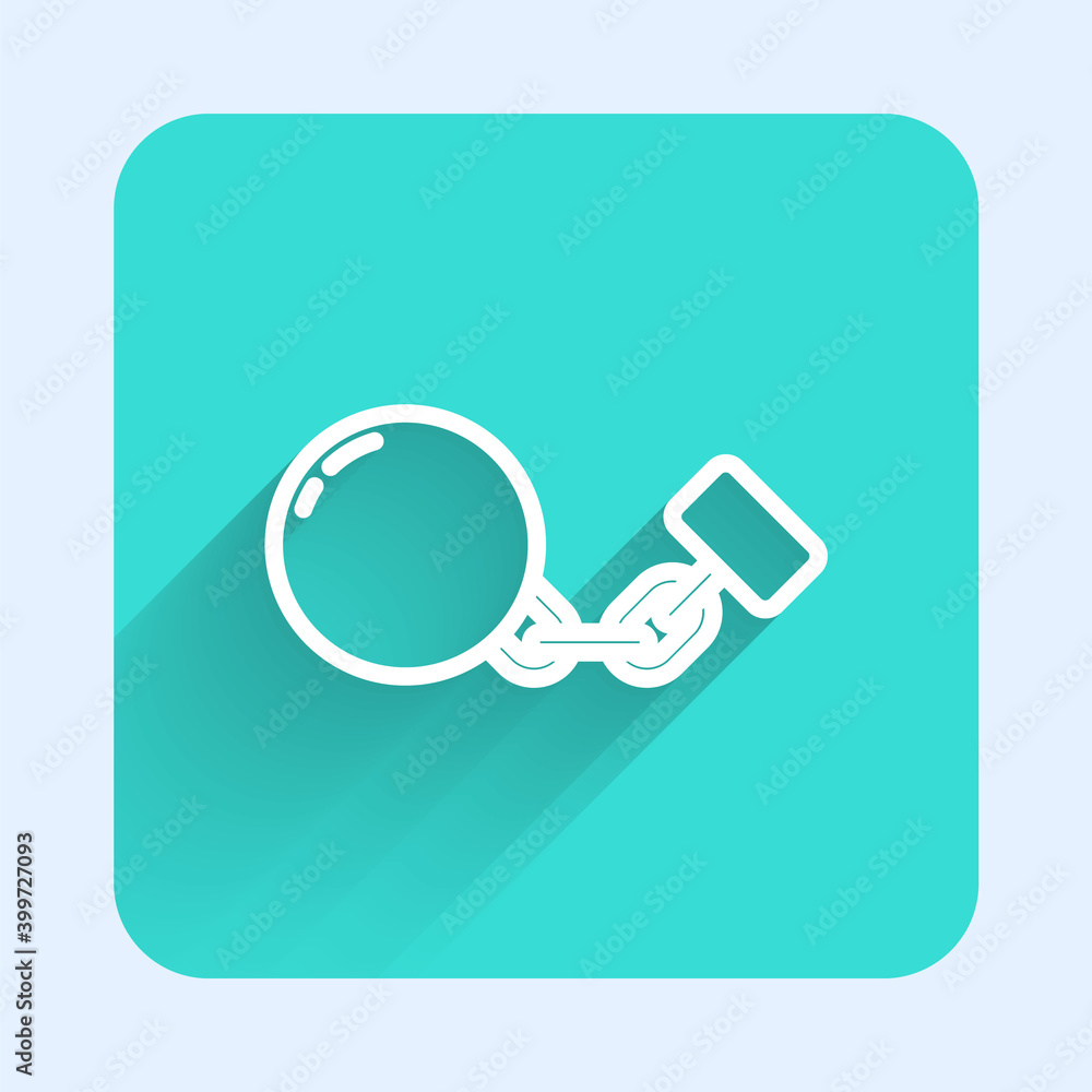 Aufkleber white line ball on chain icon isolated with long shadow. green square button. vector.