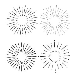 Vector set of sunburst. Painted by brush sunrise firework