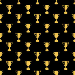 Seamless awards pattern. Gold cups on a black background