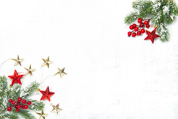 Fototapeta na wymiar Christmas template background Ornaments decorations pine tree branches