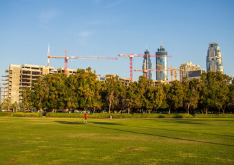 Dubai city skyline. Shot made from safa park. UAE. Outdoors