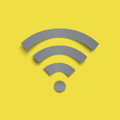 Grey paper stile wifi icon on yellow trendy background.