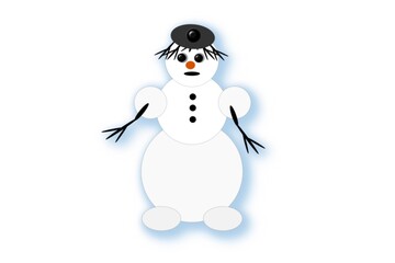 Snowman on a white background for printing and decoration of paper, fabric, tiles, dishes