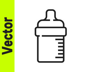 Black line Baby bottle icon isolated on white background. Feeding bottle icon. Milk bottle sign. Vector.