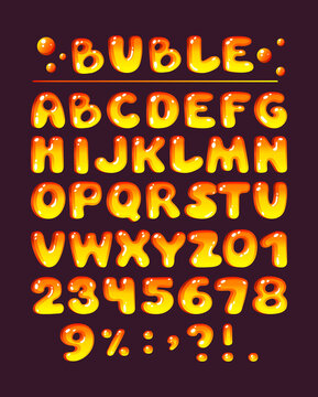 Comic game font kids letters cartoon bubble fonts. Colorful lowercase letters of an alphabet with glint. Bright letters for typography inscriptions, numbers, signs for kids vector
