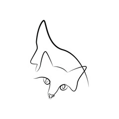 Cat and man in one line. Black line vector illustration on white background