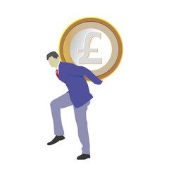 Poundsterling coin and executive man, vector illustration 