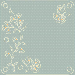 Vintage card with floral ornament. Polka dots background.
