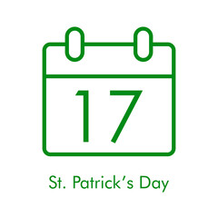 Día de San Patricio. Logotipo con hoja de calendario con número 17 con lineas en color verde