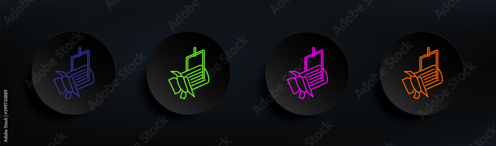 Poster searchlight ceiling dark badge color set. simple thin line, outline vector of spotlight icons for ui