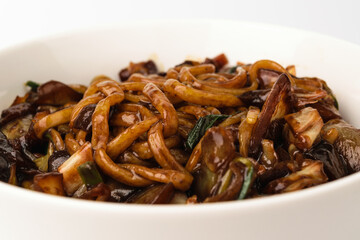 Oily jajangmyeon on a white background