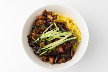 Oily jajangmyeon on a white background