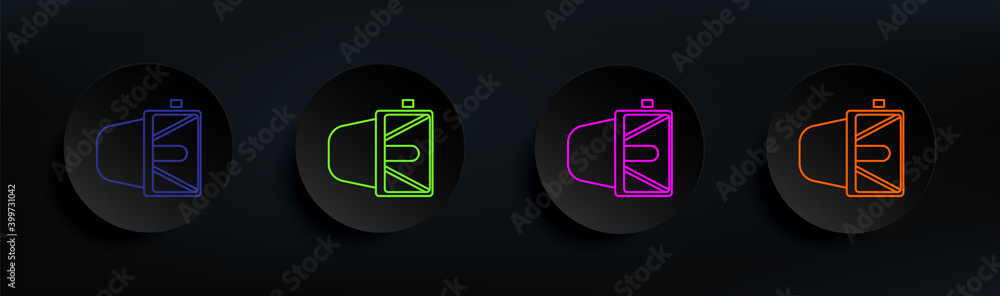 Poster searchlight dark badge color set. simple thin line, outline vector of spotlight icons for ui and ux,