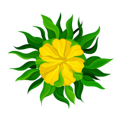 Fototapeta premium Sunflower Bud with Green Leaves and Yellow Petals Vector Illustration