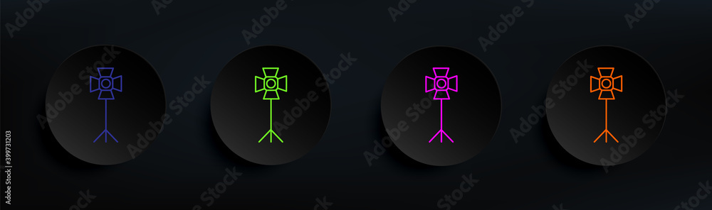 Poster studio lamp dark badge color set. simple thin line, outline vector of spotlight icons for ui and ux,
